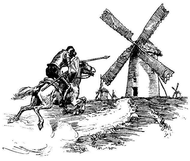 Don Quixote Trump attacks windmills